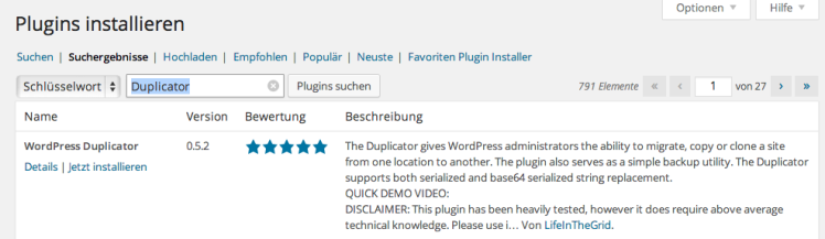 Plugin WordPress Duplicator installieren